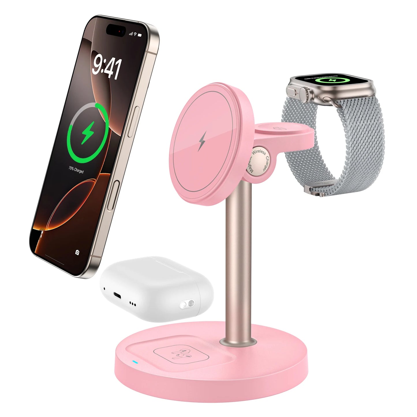 15W Fast Wireless Charger Stand 3-in-1 Magnetic Wireless Charger For iPhone 12-16 Series iWatch And AirPods Adjustable Angle