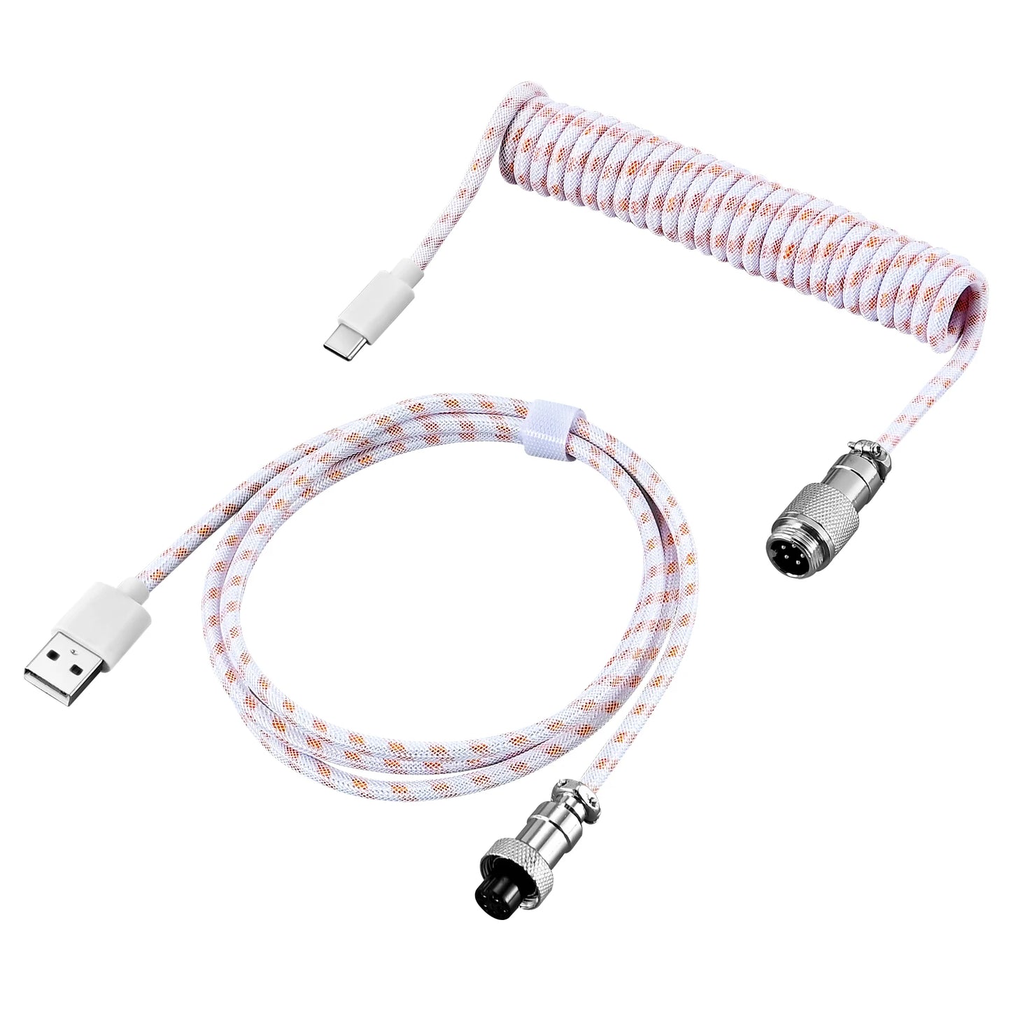 Coiled Keyboard Cable Type C To USB-A Mechanical Keyboard Cable Detachable Metal Aviator Double Sleeved Wire For Gaming Keyboard