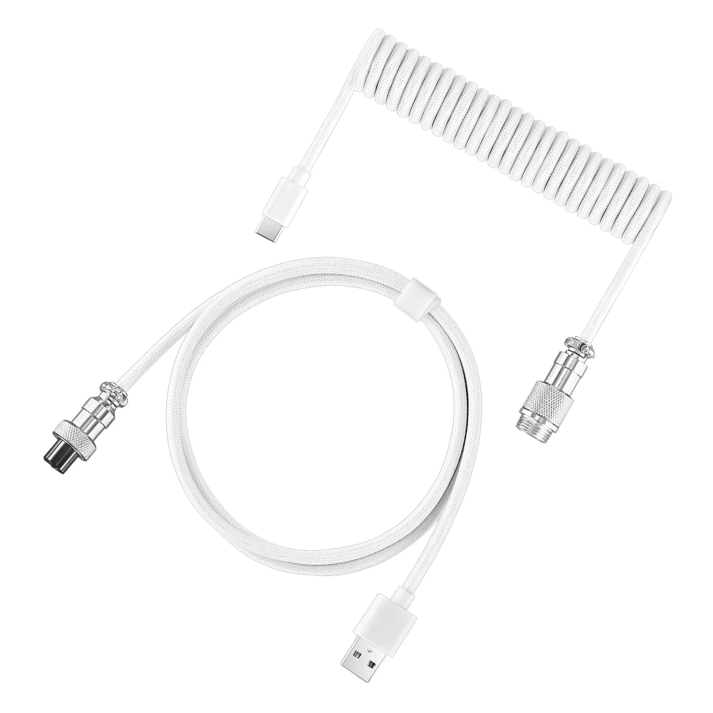 Coiled Keyboard Cable Type C To USB-A Mechanical Keyboard Cable Detachable Metal Aviator Double Sleeved Wire For Gaming Keyboard