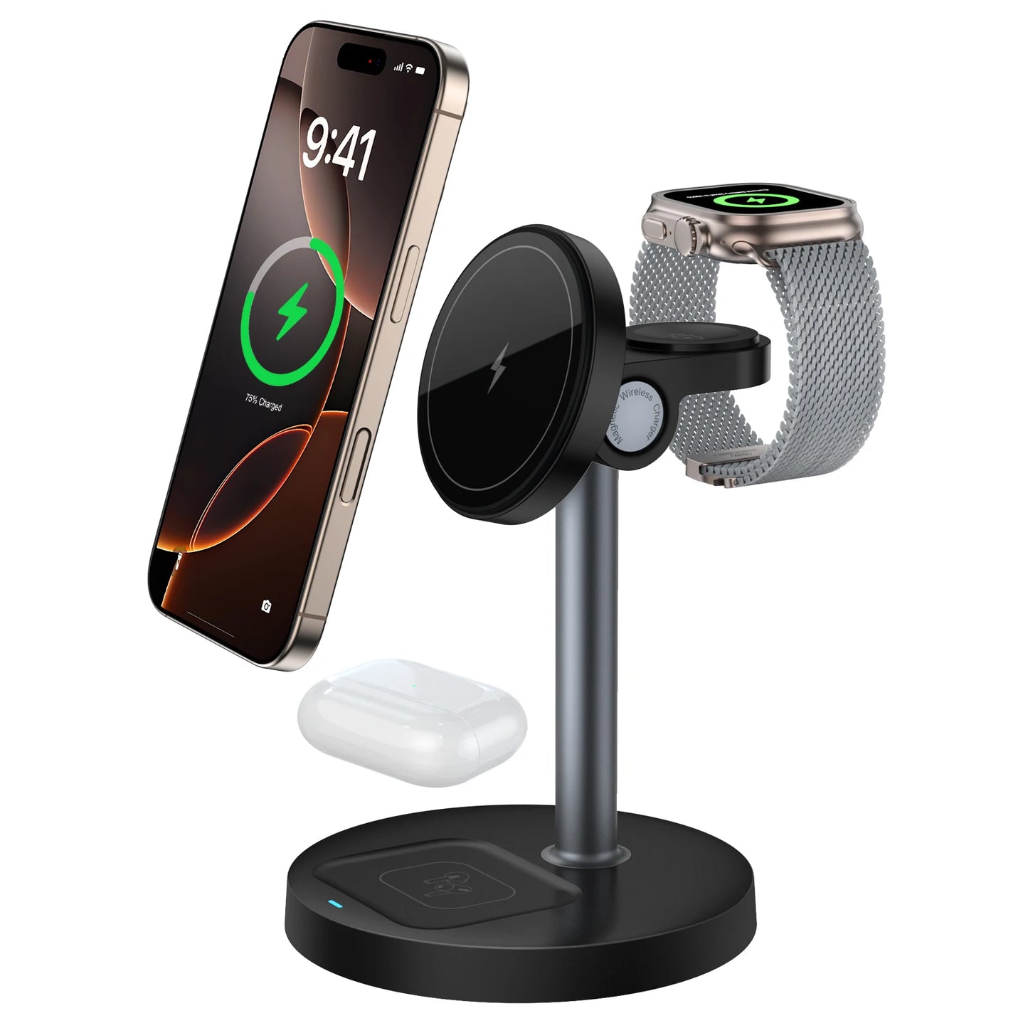 15W Fast Wireless Charger Stand 3-in-1 Magnetic Wireless Charger For iPhone 12-16 Series iWatch And AirPods Adjustable Angle
