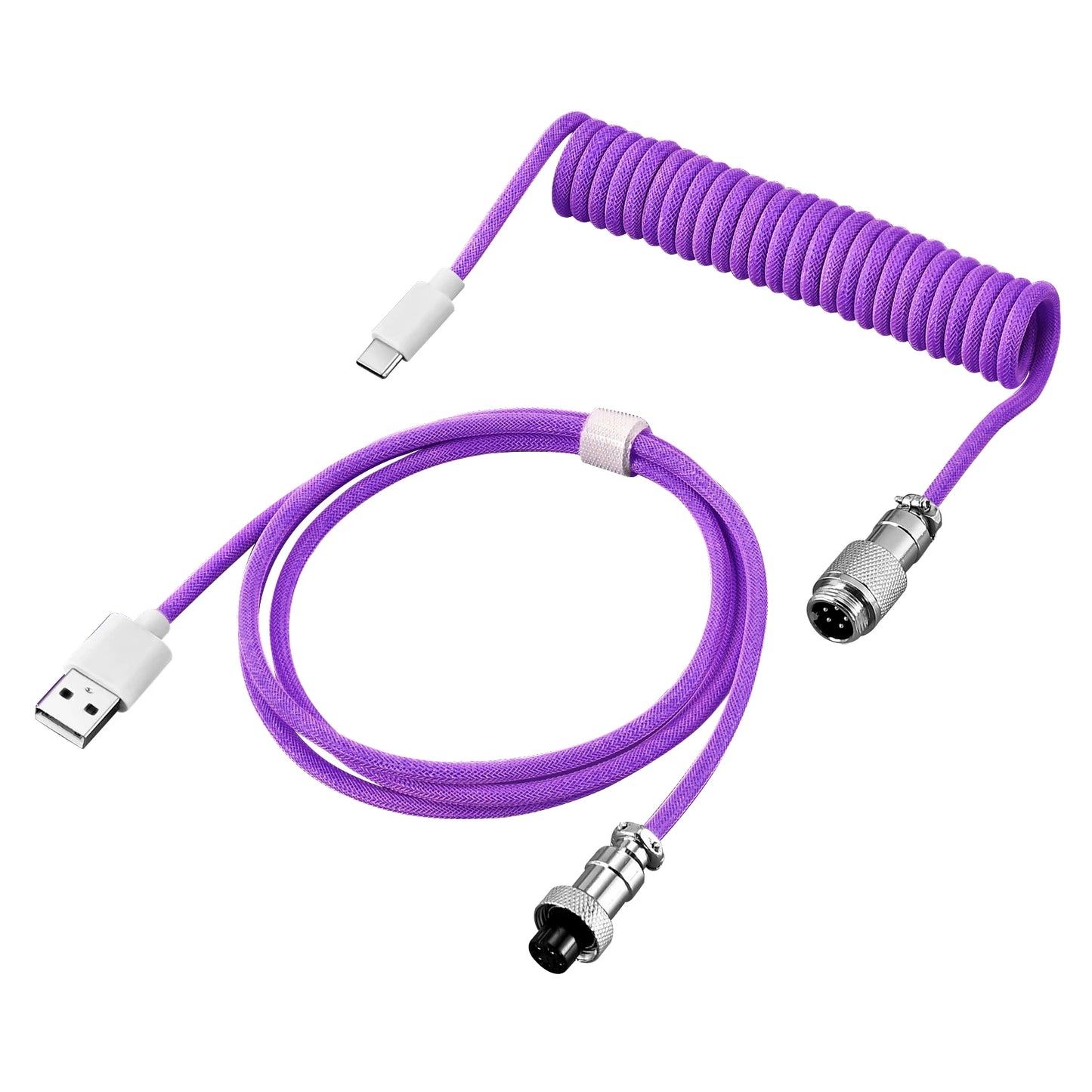 Coiled Keyboard Cable Type C To USB-A Mechanical Keyboard Cable Detachable Metal Aviator Double Sleeved Wire For Gaming Keyboard