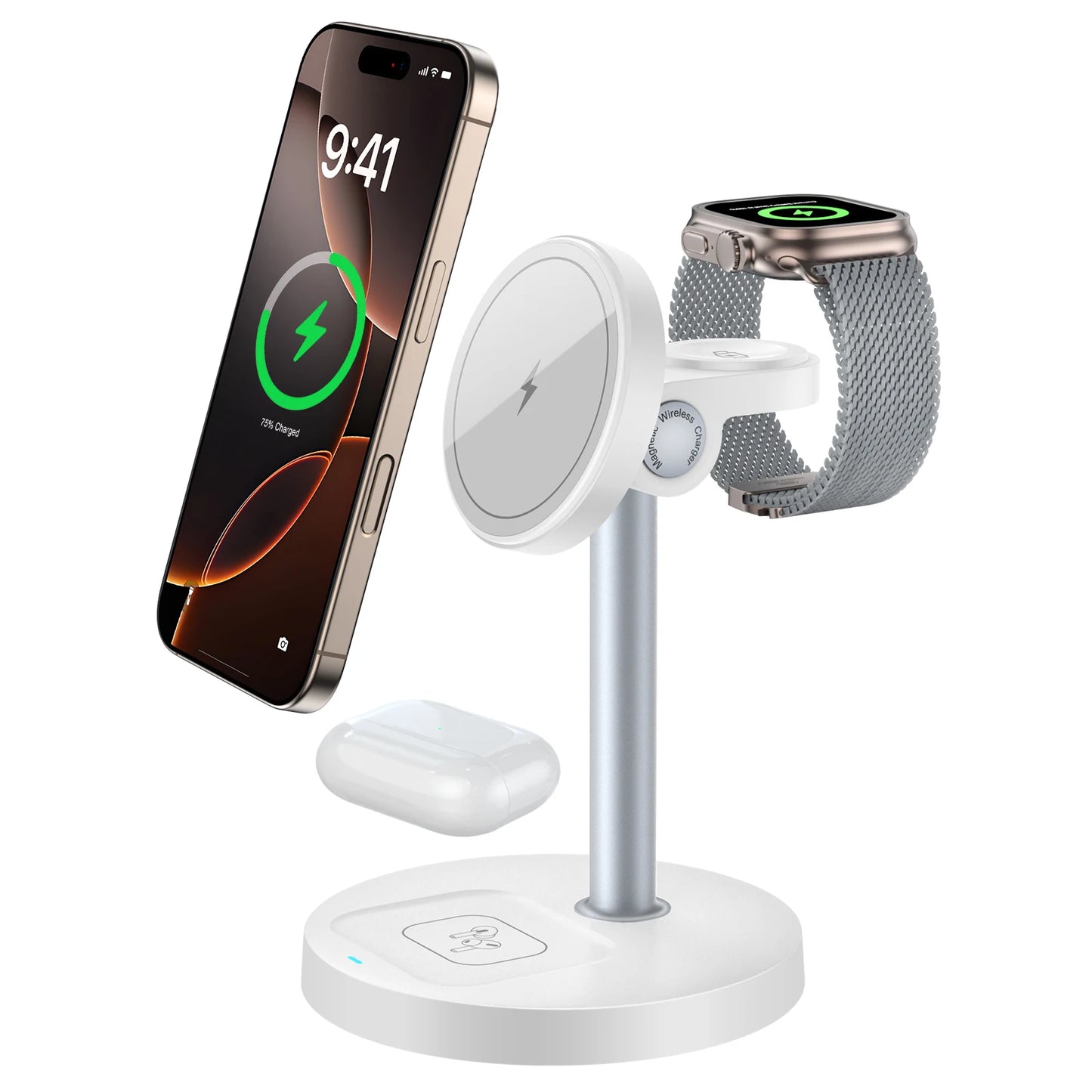15W Fast Wireless Charger Stand 3-in-1 Magnetic Wireless Charger For iPhone 12-16 Series iWatch And AirPods Adjustable Angle