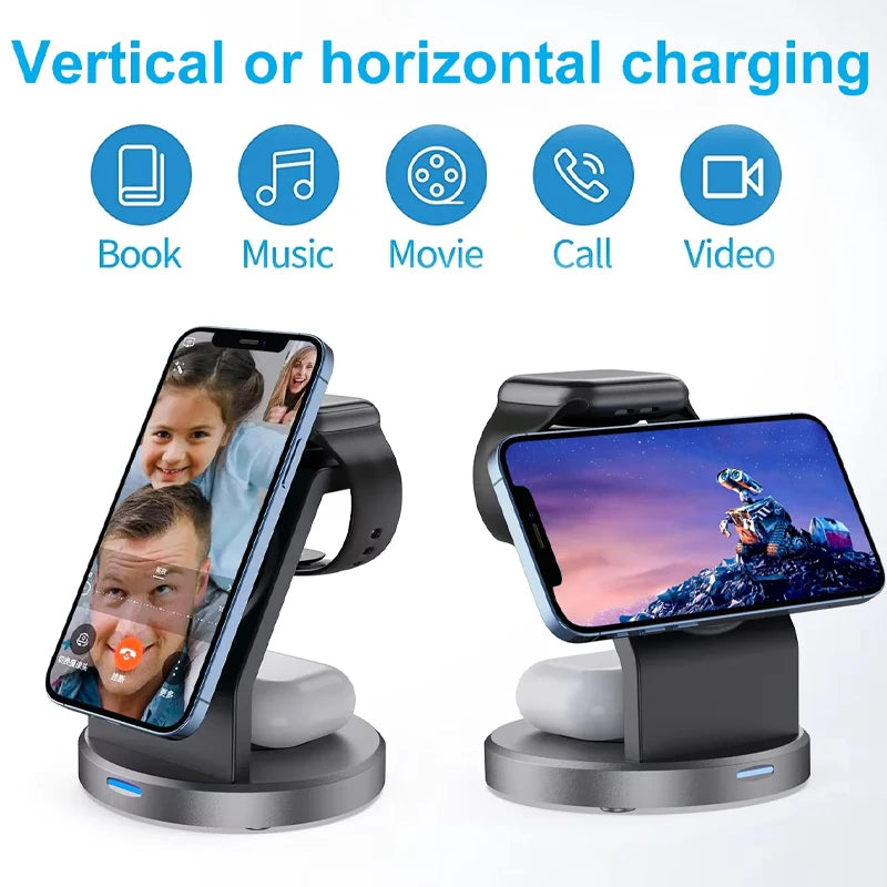 3 In 1 Magnetic Wireless Charger Stand For iPhone 17 16 15 14 13 12 Pro Max iWatch AirPods Station MagSafe Fast Charging Station