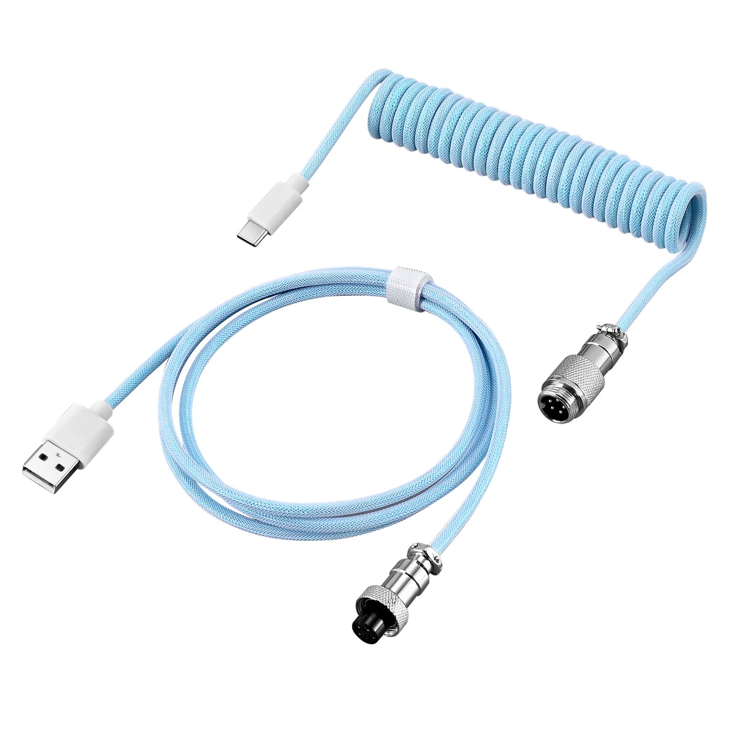Coiled Keyboard Cable Type C To USB-A Mechanical Keyboard Cable Detachable Metal Aviator Double Sleeved Wire For Gaming Keyboard