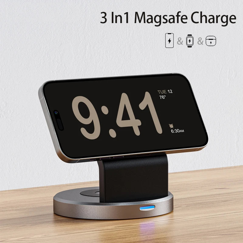 3 In 1 Magnetic Wireless Charger Stand For iPhone 17 16 15 14 13 12 Pro Max iWatch AirPods Station MagSafe Fast Charging Station
