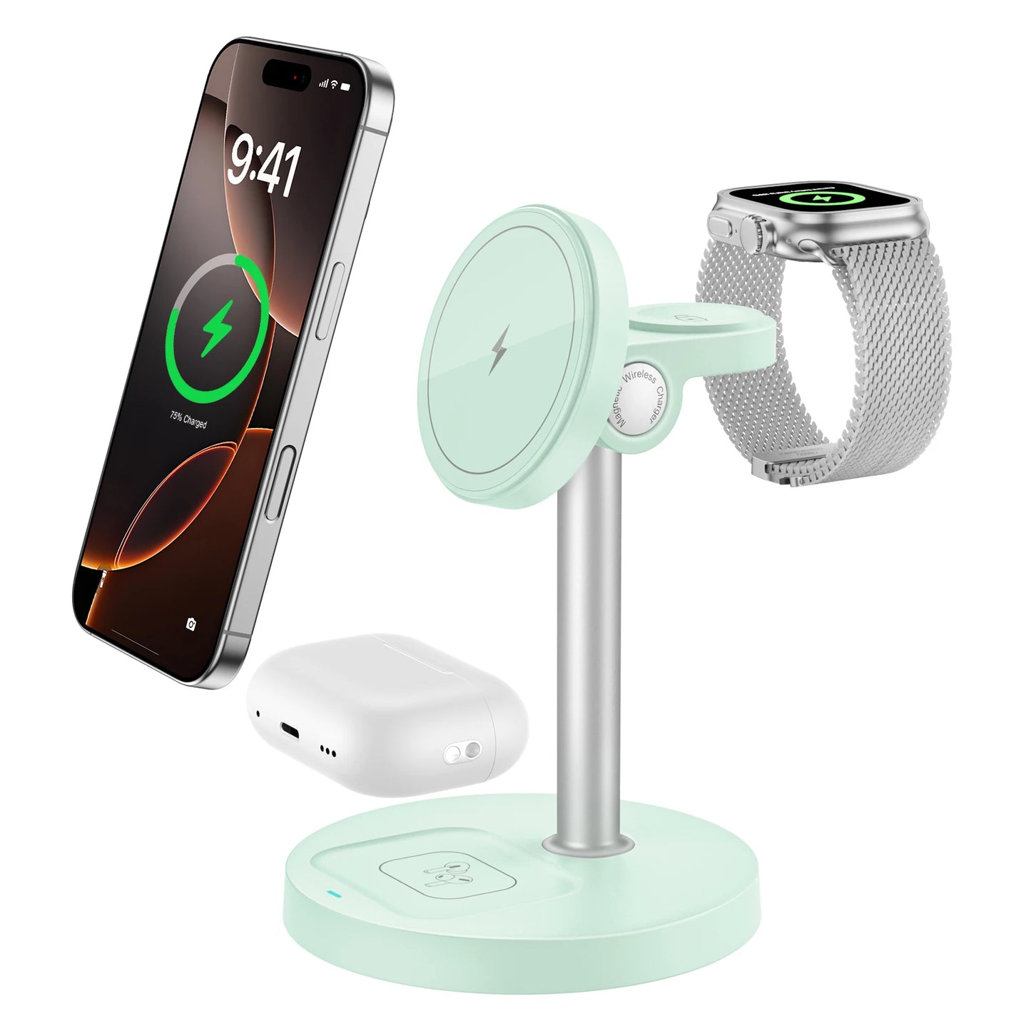 15W Fast Wireless Charger Stand 3-in-1 Magnetic Wireless Charger For iPhone 12-16 Series iWatch And AirPods Adjustable Angle