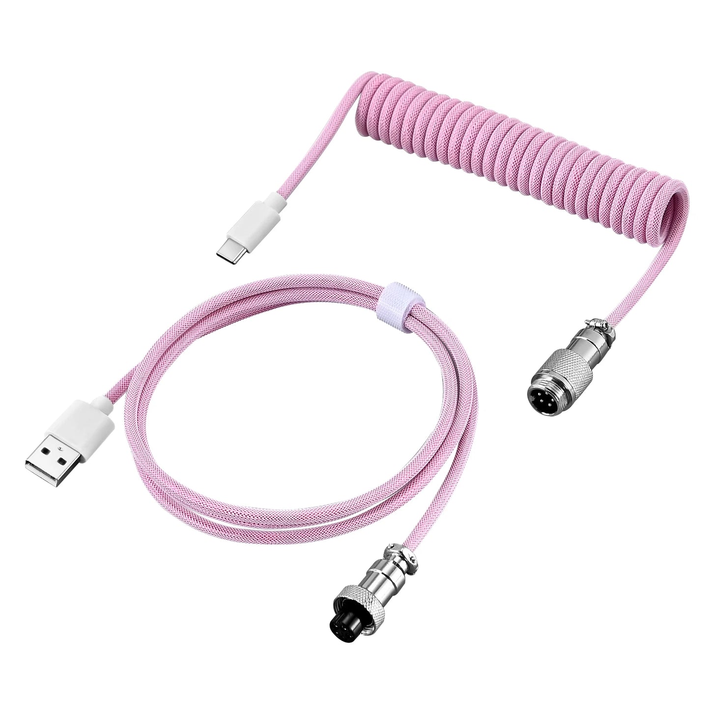 Coiled Keyboard Cable Type C To USB-A Mechanical Keyboard Cable Detachable Metal Aviator Double Sleeved Wire For Gaming Keyboard