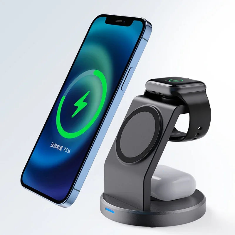 3 In 1 Magnetic Wireless Charger Stand For iPhone 17 16 15 14 13 12 Pro Max iWatch AirPods Station MagSafe Fast Charging Station