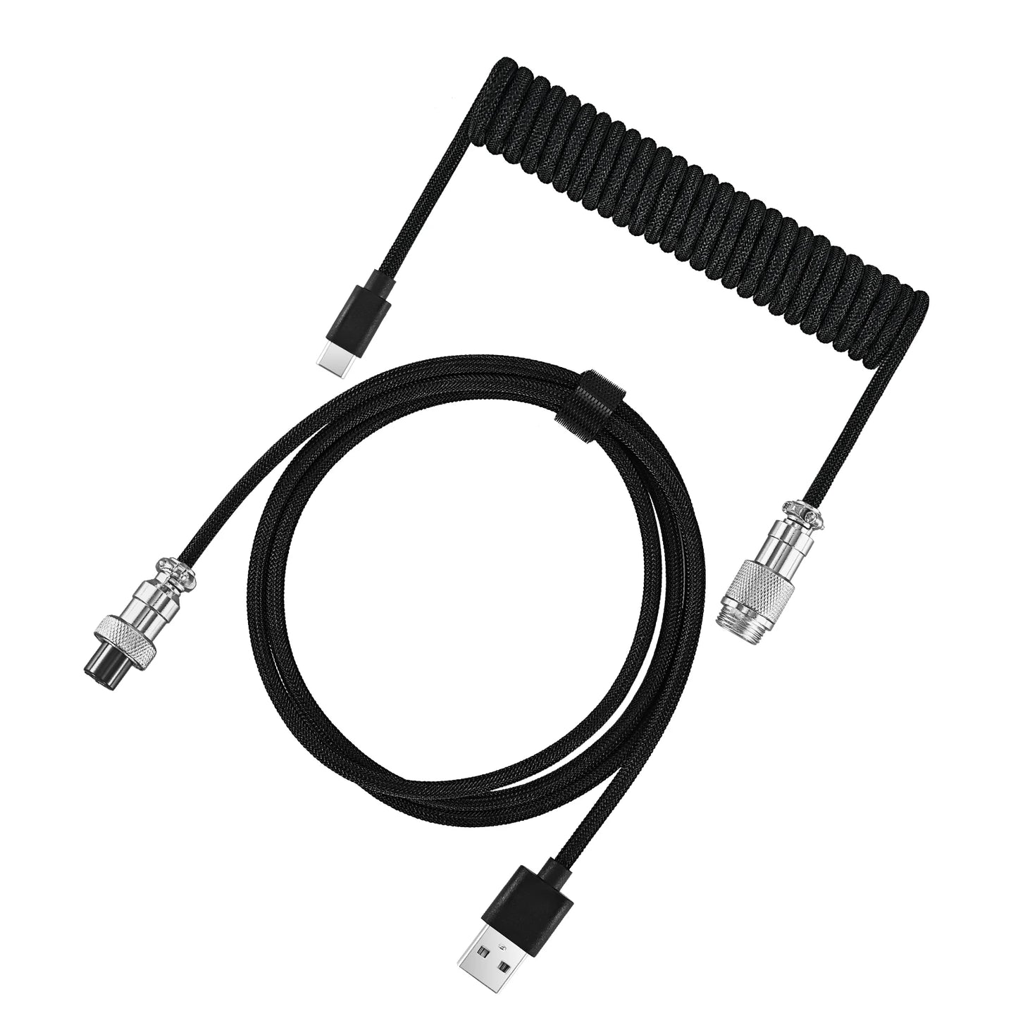 Coiled Keyboard Cable Type C To USB-A Mechanical Keyboard Cable Detachable Metal Aviator Double Sleeved Wire For Gaming Keyboard