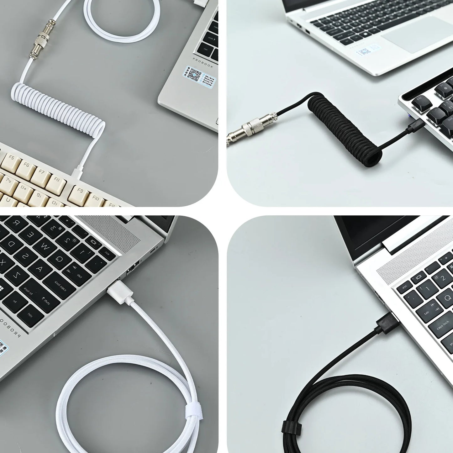 Coiled Keyboard Cable Type C To USB-A Mechanical Keyboard Cable Detachable Metal Aviator Double Sleeved Wire For Gaming Keyboard
